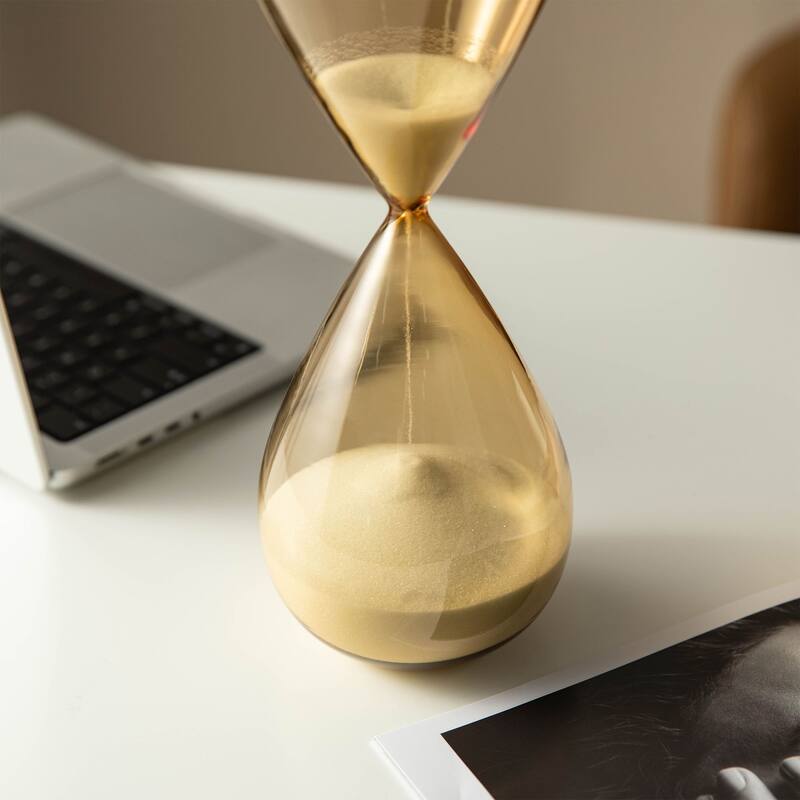 Glitzhome 13.5"H Double-layered Amber Hourglass with White Sand 30-Minute Sand Timers