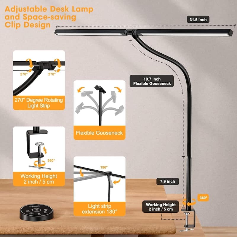 Led Desk Lamp for Office Home - Eye Caring Architect lamp with Clamp ...