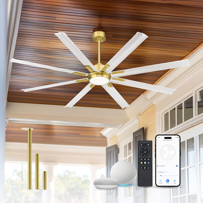 72/84/96 inch Aluminum Industrial Ceiling Fan with Integrated LED - 72 Inches - White Gold