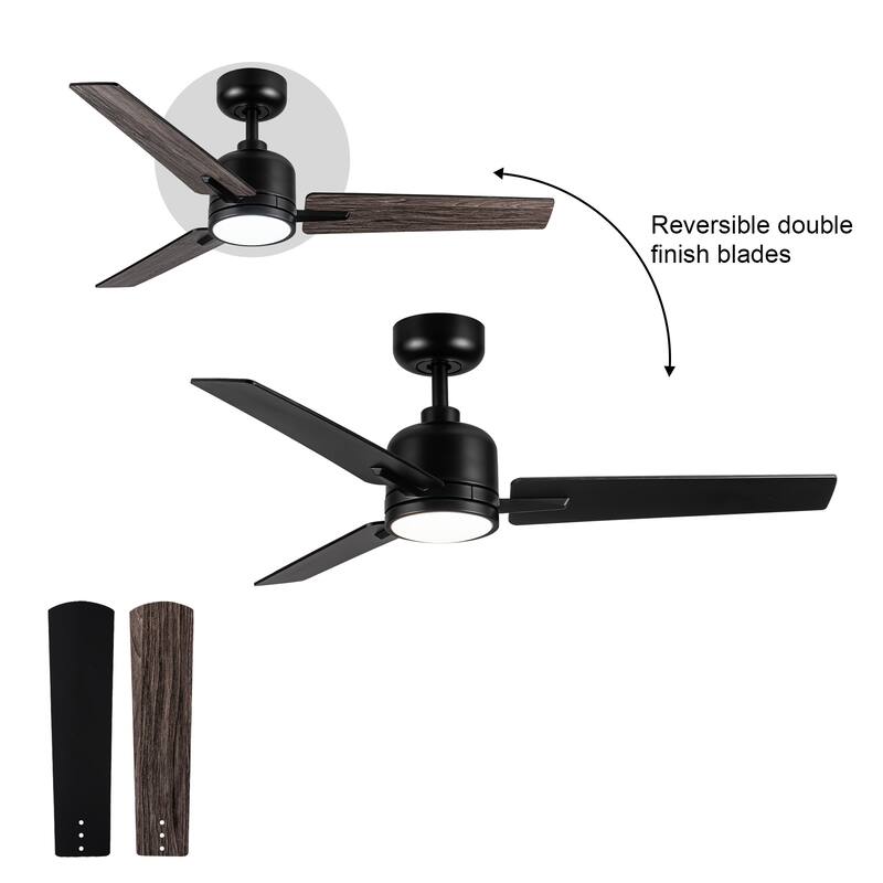 YUHAO Kaleido 48 in. Indoor Matte Black Ceiling Fans with 3-Colors Integrated LED and Dual-Finish Blades - 48 Inches - Downrod | Black