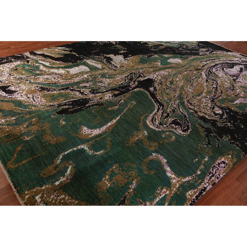 Contemporary Abstract Oriental Area Rug Handmade Wool Carpet - 9'1"x 12'3"