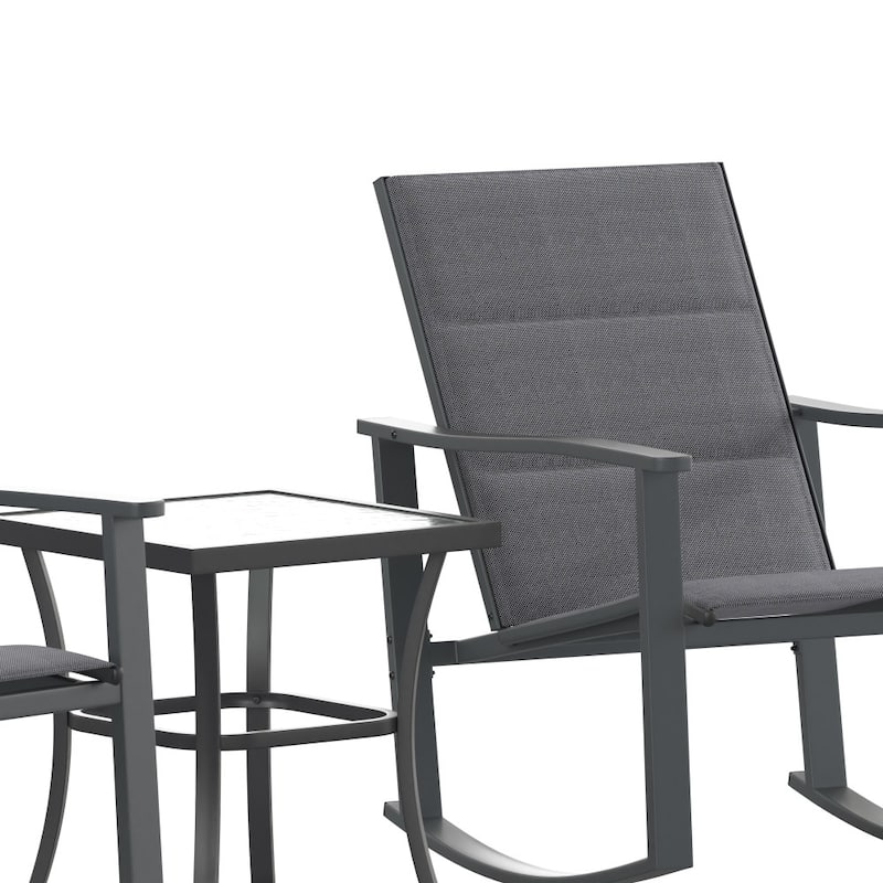 3 Piece All-Weather Rocking Chairs and Glass Top Table Bistro Set