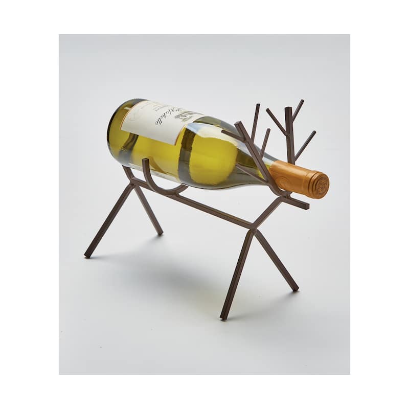 Antique Bronze Reindeer Wine Bottle Holder and Carrier for Bar Christmas Decor 9.06 in H x 11.81 in L x 4.92 in W