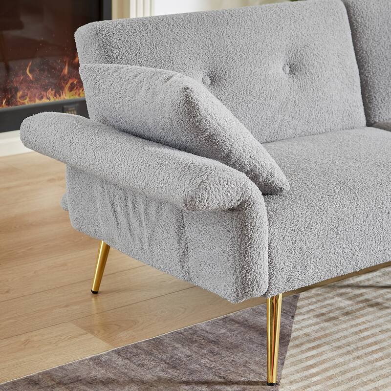 Loveseat with Side Pocket, Sleeper Sofa Bed with Foldable Armrest, Accent Sofa with Adjustable Backrest