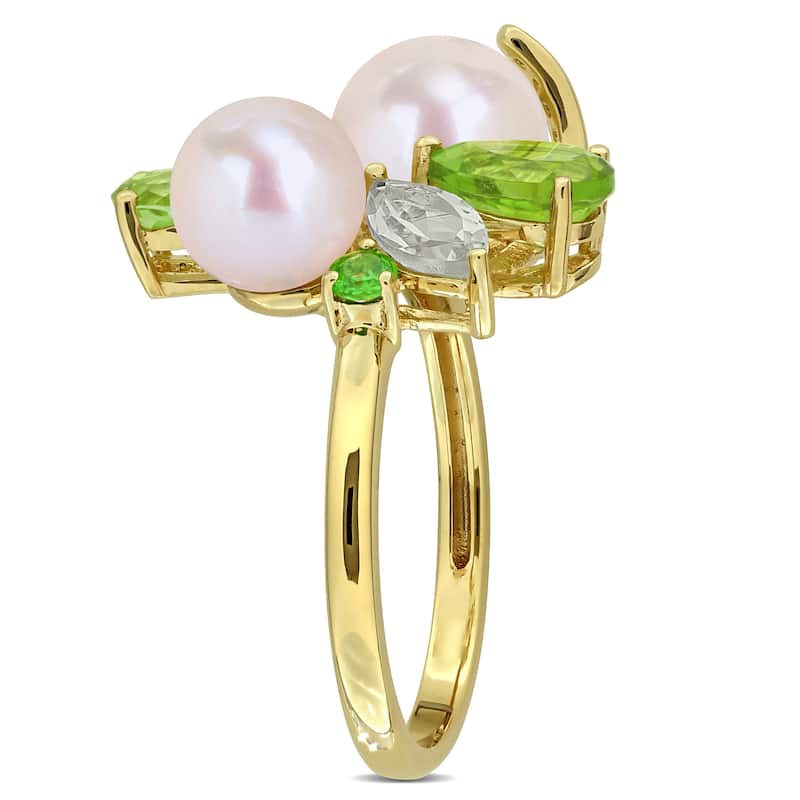 Miadora Cultured Freshwater Pearl and Gemstone Cluster Ring Sterling Silver