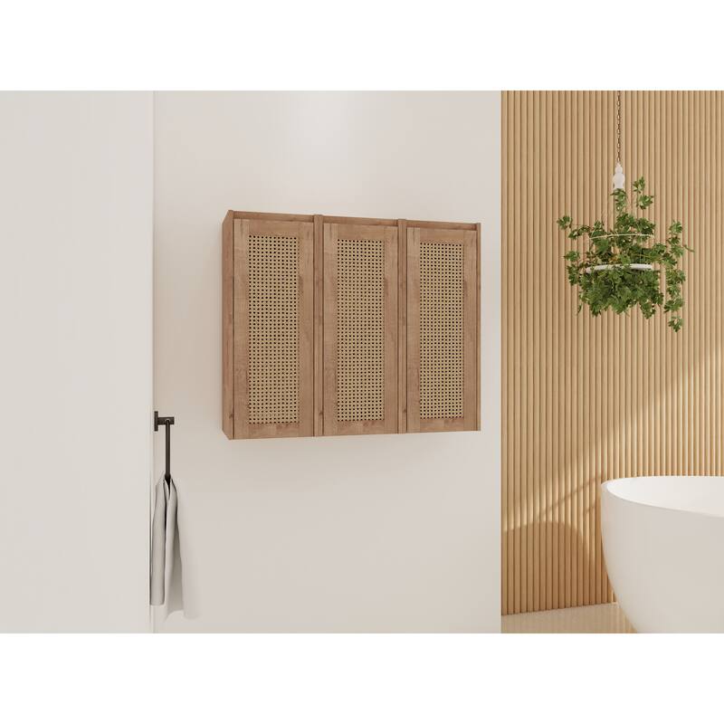 Modern Wall-Mounted Bathroom Cabinet with Hidden Handles & Reversible Doors, Floating Side Storage Cabinet