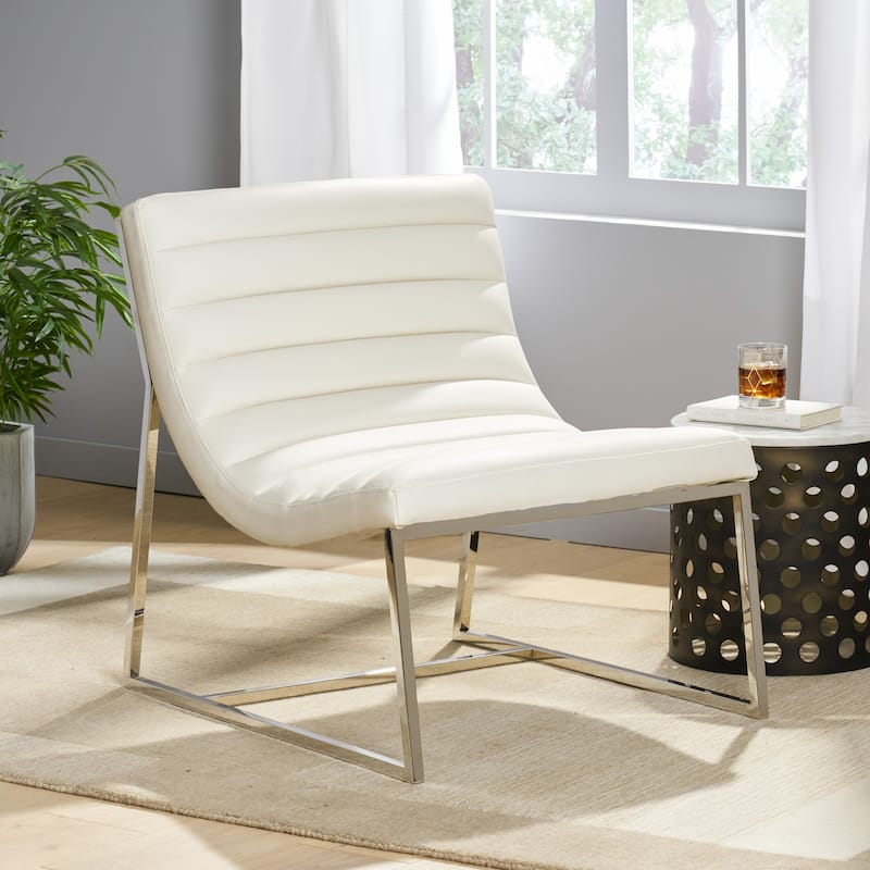 White Modern 27" Accent Chair with Curved Back and Chrome-Finished Stainless Steel Legs