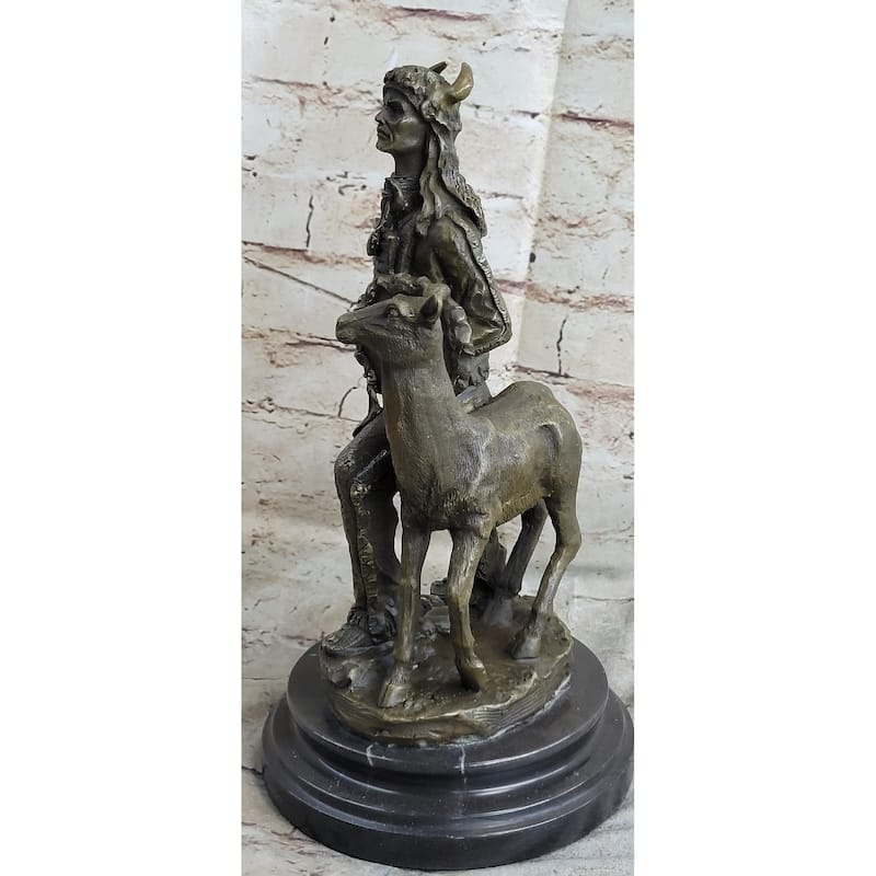 Native American Indian Shaman W/ Deer Bronze Statue Sculpture Figure 12 Inches X 6.5 Inches