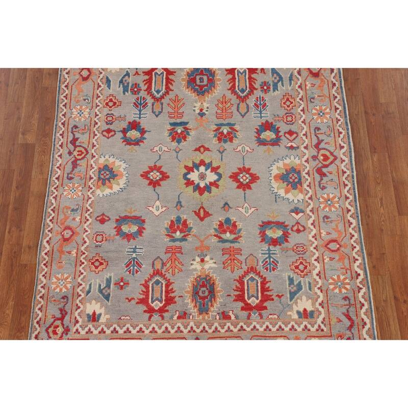 Grey Kazak Oriental Area Rug Handmade Geometric Wool Carpet - 5'0" x 6'8"