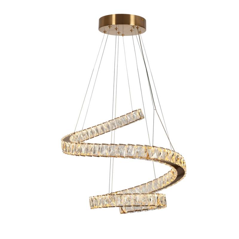 Modern 1-Light LED Crystal Ring Gold Chandelier for Living Dining Room - D23.6" x H62.8" Max