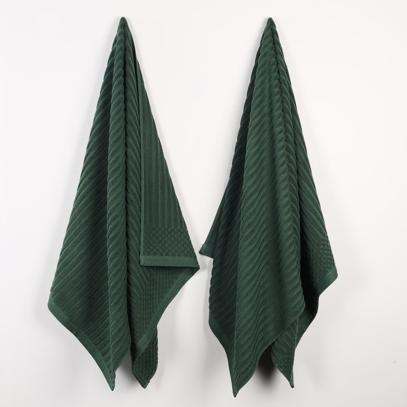 Superior Soho Ribbed Cotton Bath Sheet Set of 2 - Forest Green