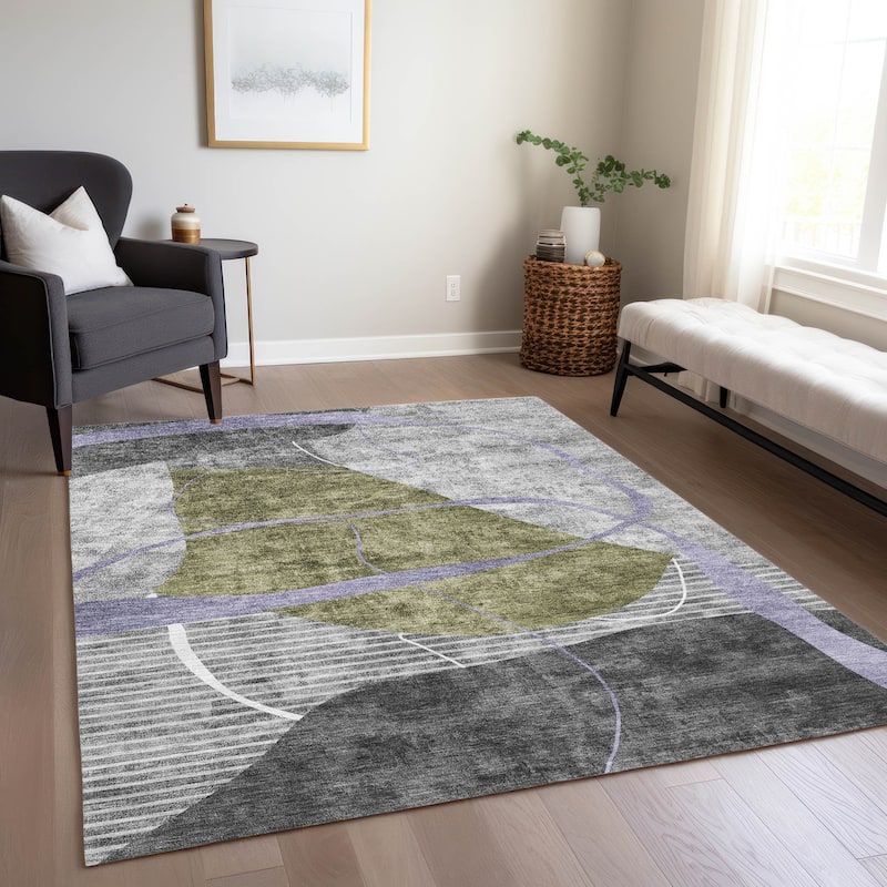 Machine Washable Indoor/ Outdoor Chantille Contemporary Abstract Rug