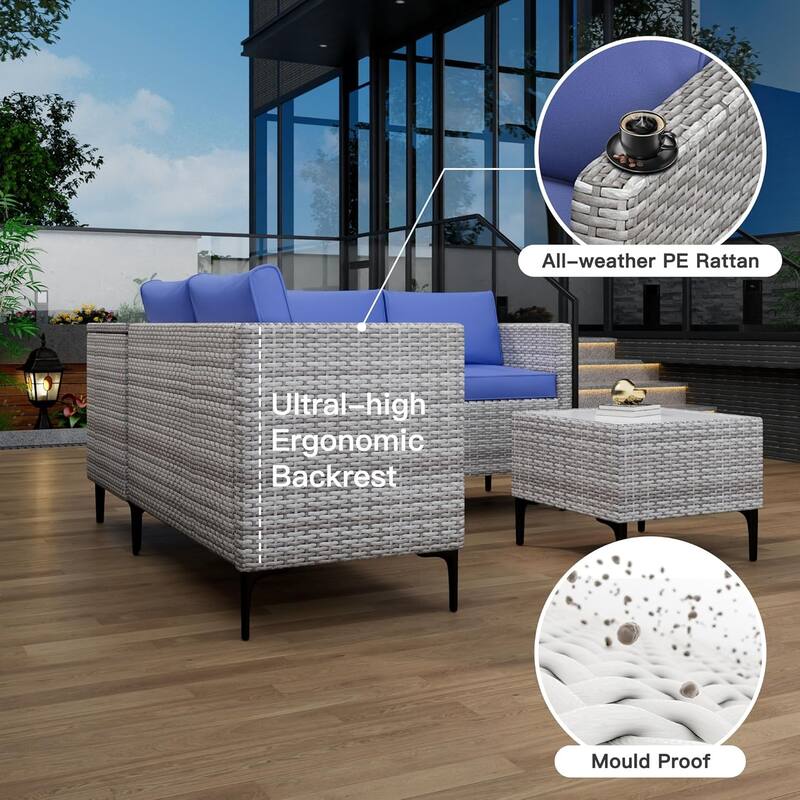 4-Piece Patio Sectional Sofa Set with Coffee Table and Storage Box