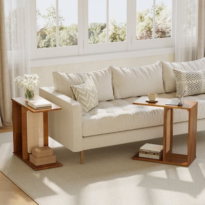 Solid Wood End Table C-Shaped Side Table for Couch