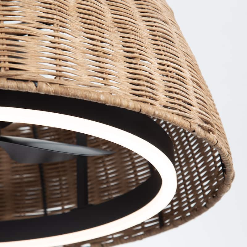 20-IN 3-Blade Rattan Caged Ceiling Fan with Dimmable LED Light and Remote