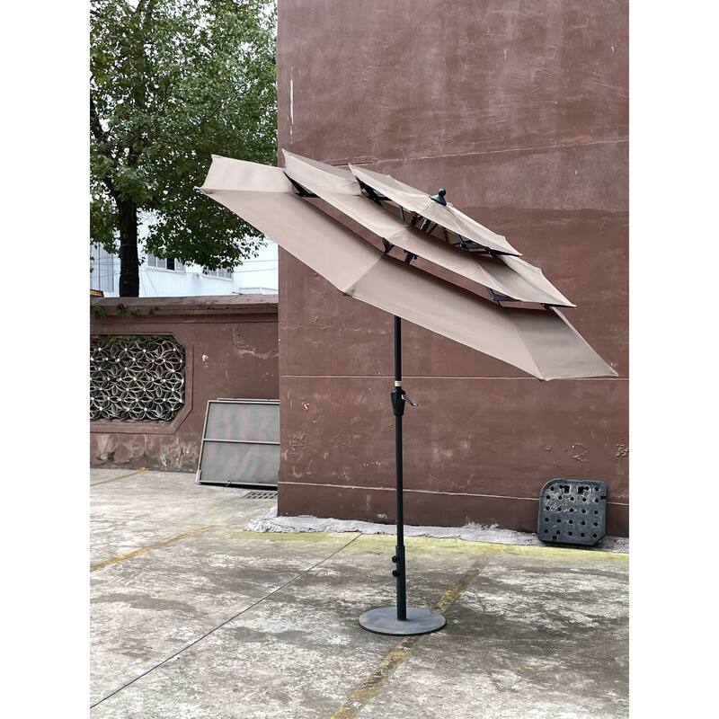 9Ft 3-Tiers Outdoor Patio Umbrella with Crank and tilt and Wind Vents Pool Shade Outside Deck Swimming Pool