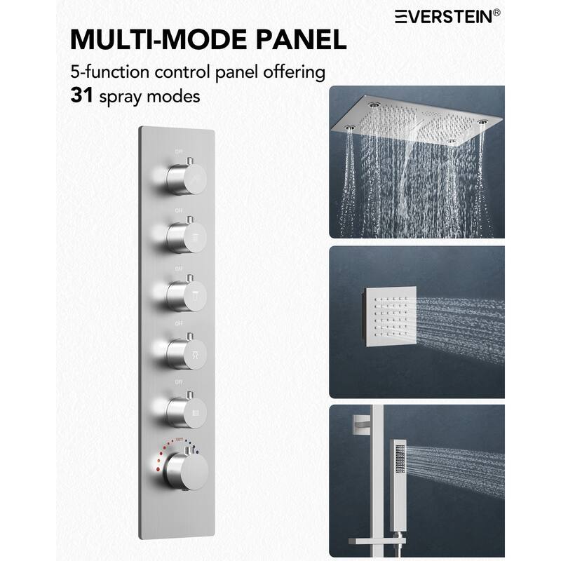 Thermostatic Shower System, 64-Color LED Mood Lighting 3-Functions Shower Head with Bluetooth Music & 6 Body Jets