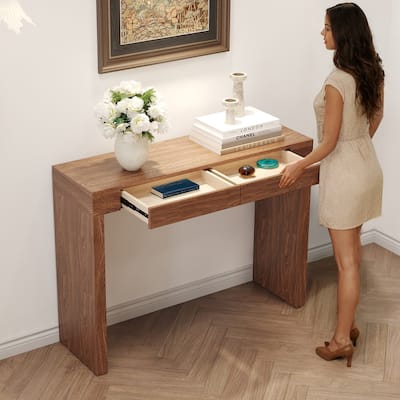Elegant Wood Grain Bar Table-50 Inches Long, Wood Grain Texture Sticker, Equipped With Two Drawers