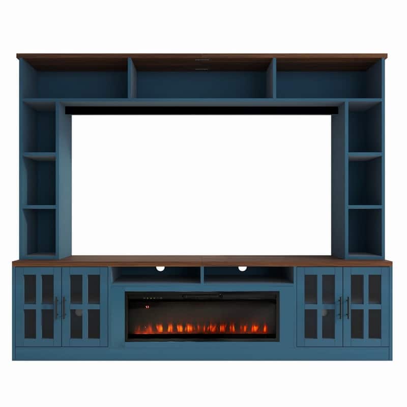 Modern 95.5" Wall Unit Entertainment Center with Bookshelves for TVs up to 80" with Electric Fireplace and Adjustable Shelves