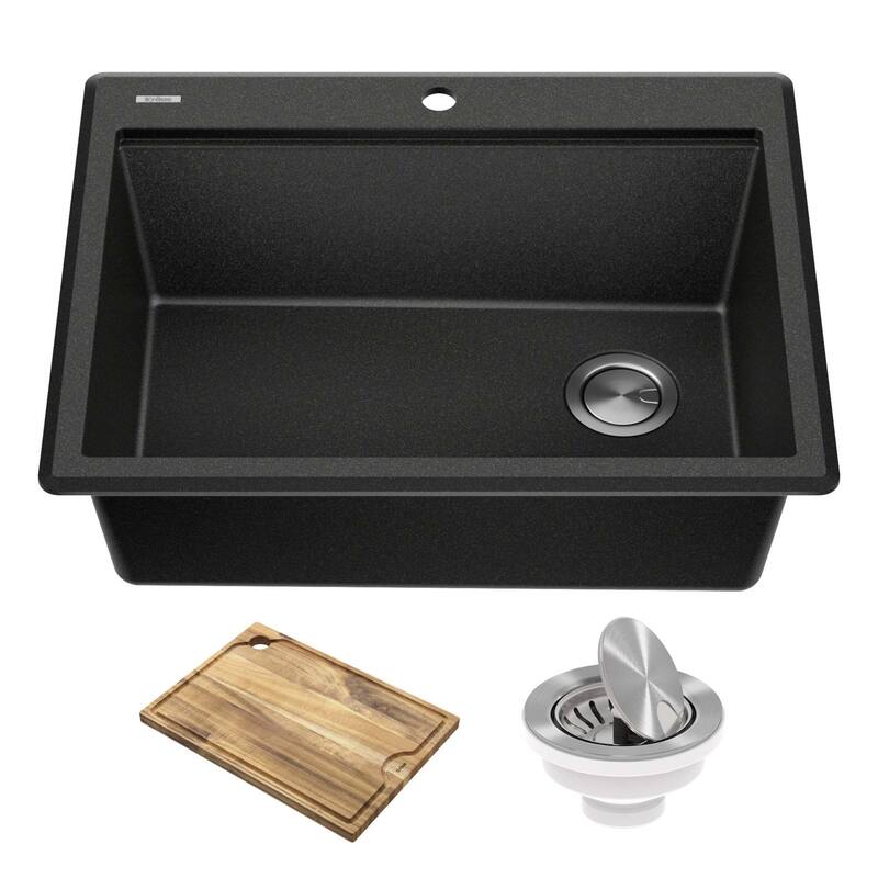 Kraus KGTW12-28 Bellucci 28" Drop In Single Basin Granite Composite - Metallic Black