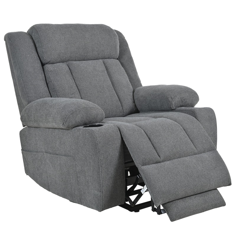 Power Lift Recliner Chair with Extended Footrest, Home Theater Lounge Sofa with Remote Control, Cup Holders & Side Pockets