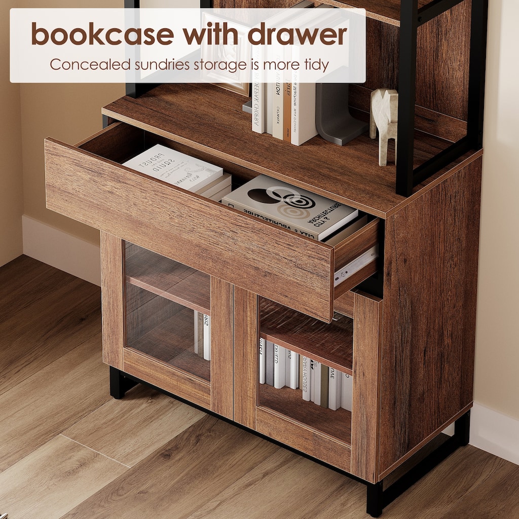 4 PCS Modern 72" Tall Bookcase with 4 Drawers and Open Book Shelfs for Home Office, Living room.