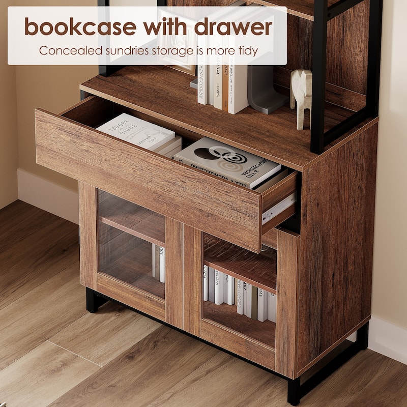 4 PCS Modern 72" Tall Bookcase with 4 Drawers and Open Book Shelfs for Home Office, Living room.