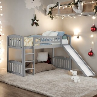 Twin Size Loft Bed With Slide and Ladder,Solid Construction for Home