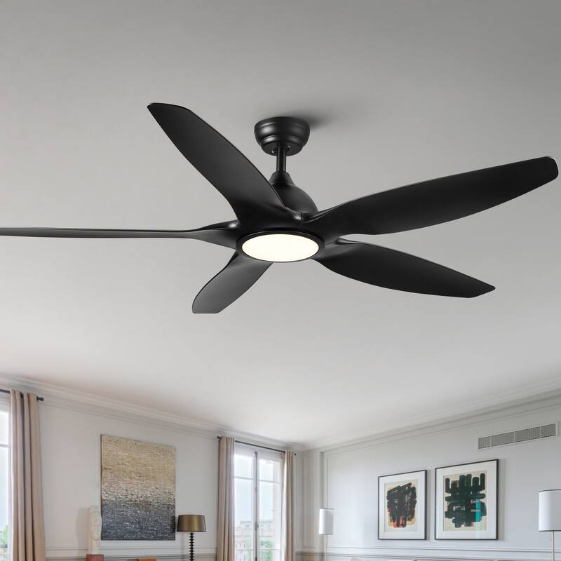 60 In Intergrated LED Ceiling Fan Lighting with Black ABS Blade - Black