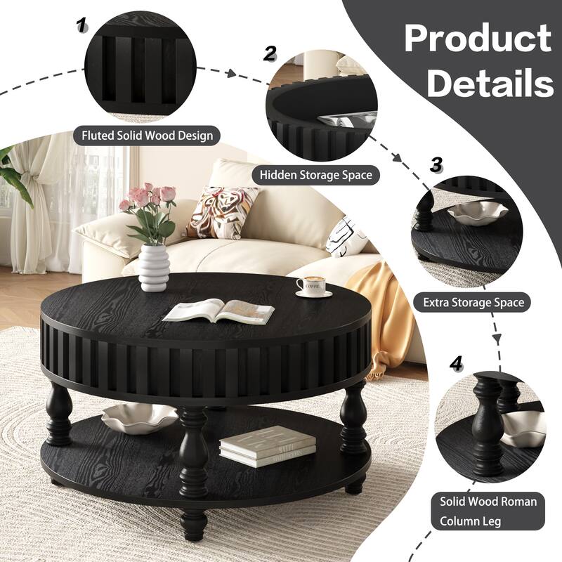 GDF Studio - Farmhouse Wooden Storage Coffee Table with Flip-Top