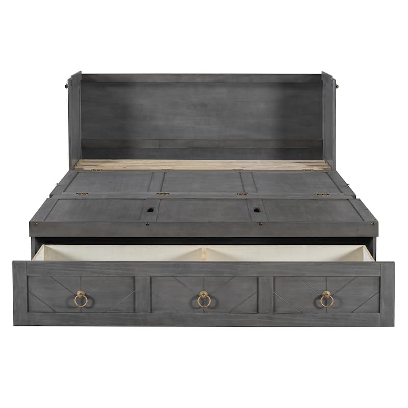 Queen Size Space-Saving Murphy Bed with USB Port and Drawer