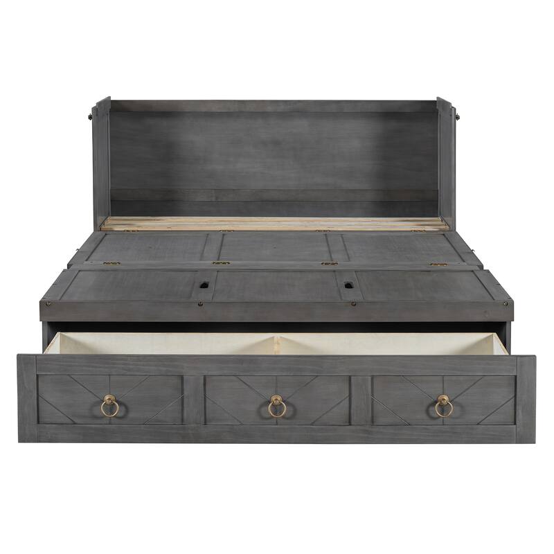 Space-Saving Queen Murphy Bed with Built-in USB Charging, Large Storage Drawer & Dual Finish Options