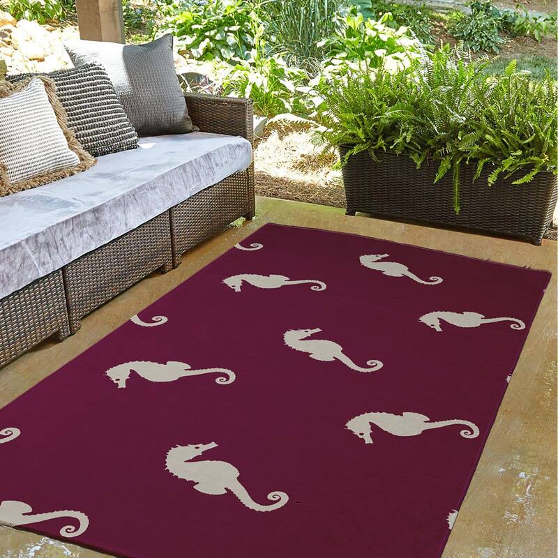 Sea Horses Beach Style Chenille Area Rug
