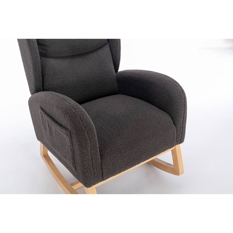 Teddy Fabric Rocking Chair with Wooden Legs and 300lb Capacity
