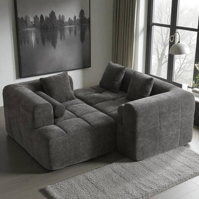 101.2" Modular Sectional Sofa Full-Foam Compressed Couch with Deep Seating Side Pockets Square & Bolster Pillows