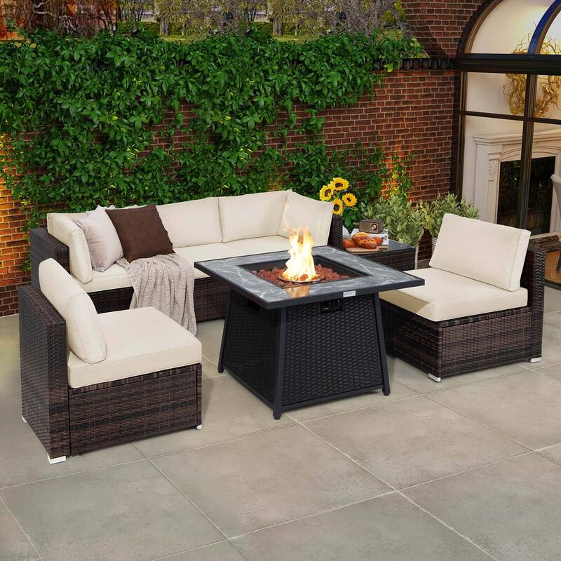 Costway 7 PCS Patio Furniture Set with 35" Propane Gas Fire Pit Table - See Details