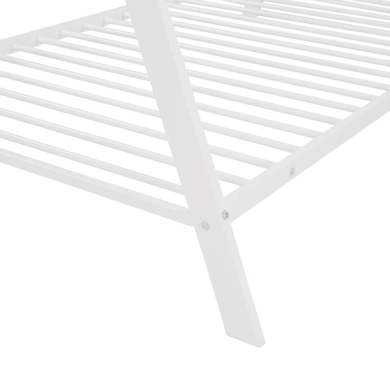 House bed Tent bed Frame Twin Size Metal Floor Play House bed with Slat for Girls Boys , No Box Spring Needed White