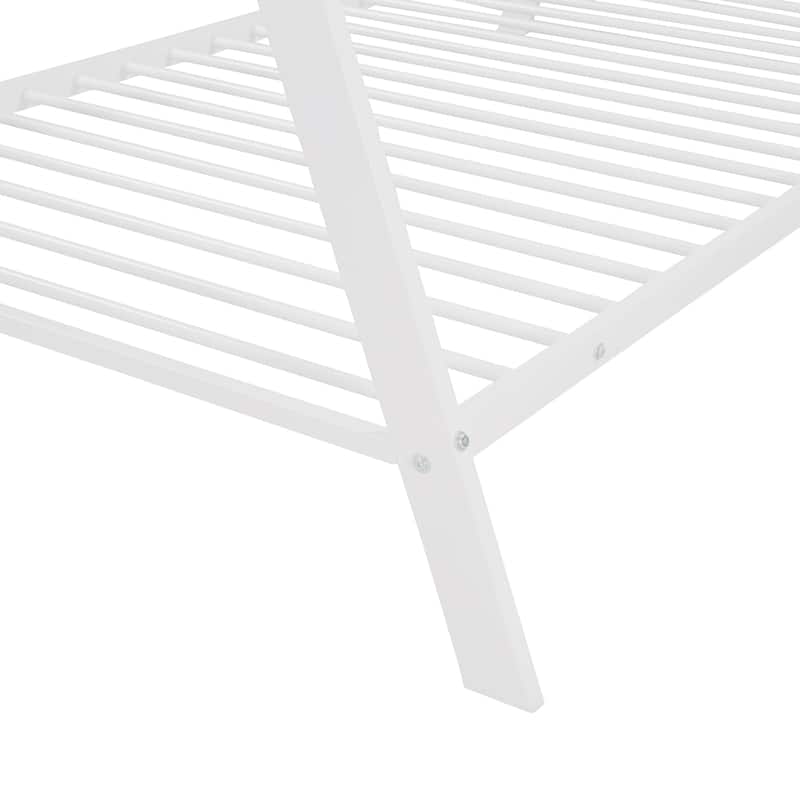 White Metal Twin House Bed Tent Frame with Slat, No Box Spring Needed