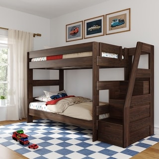 Max and Lily Modern Farmhouse Twin Over Twin Bunk Bed With Staircase