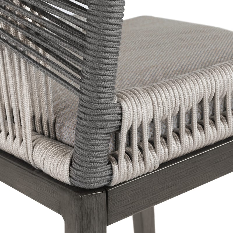 4 Set Modern Aluminum Twill Wicker Woven Outdoor Bar Stool Chair Set, Counter Height Stool with Back and Cushion - 40.6"H