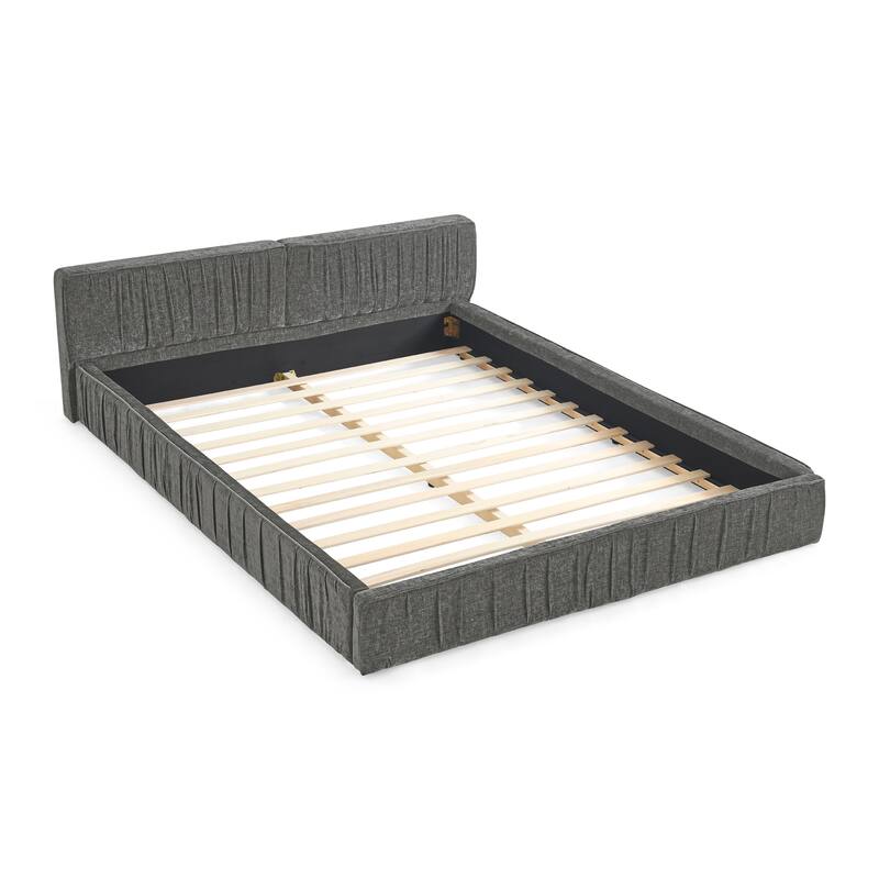 Queen Size Upholstered Bed Frame Chenille Platform Bed with Headboard and Solid Frame