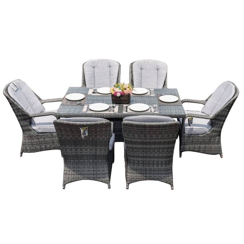 Modern 7-piece Outdoor Rectangular Wicker Aluminum Dining Set with 6 Chairs