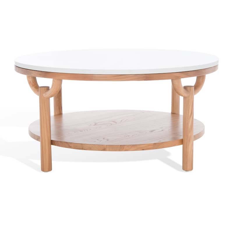 SAFAVIEH Couture Aive 2-Tier Marble Top Round Coffee Table - 35 In. W x 35 In. D x 17 In. H - 35"W x 35"D x 17"H