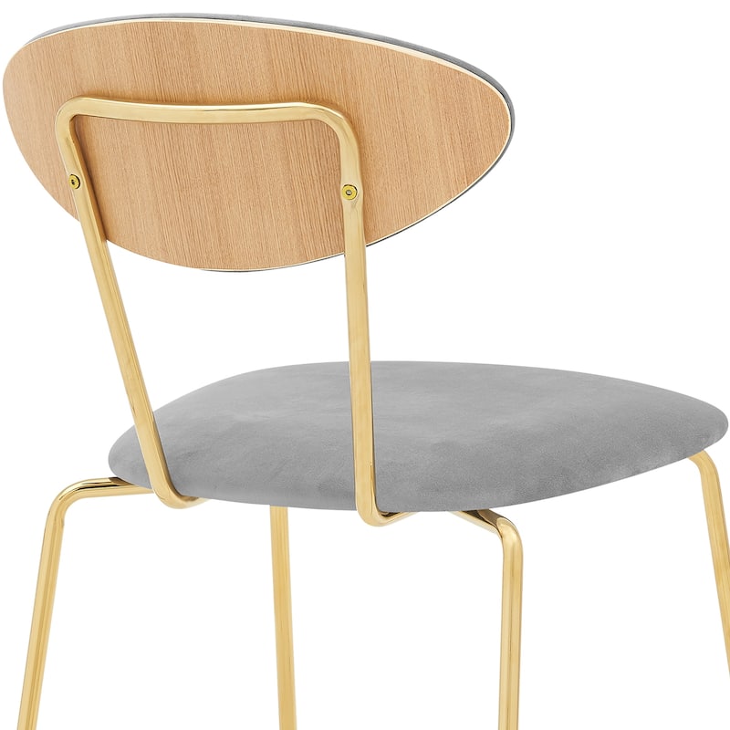 Modern Gray Velvet and Gold Metal Leg Dining Room Chairs - Set of 2