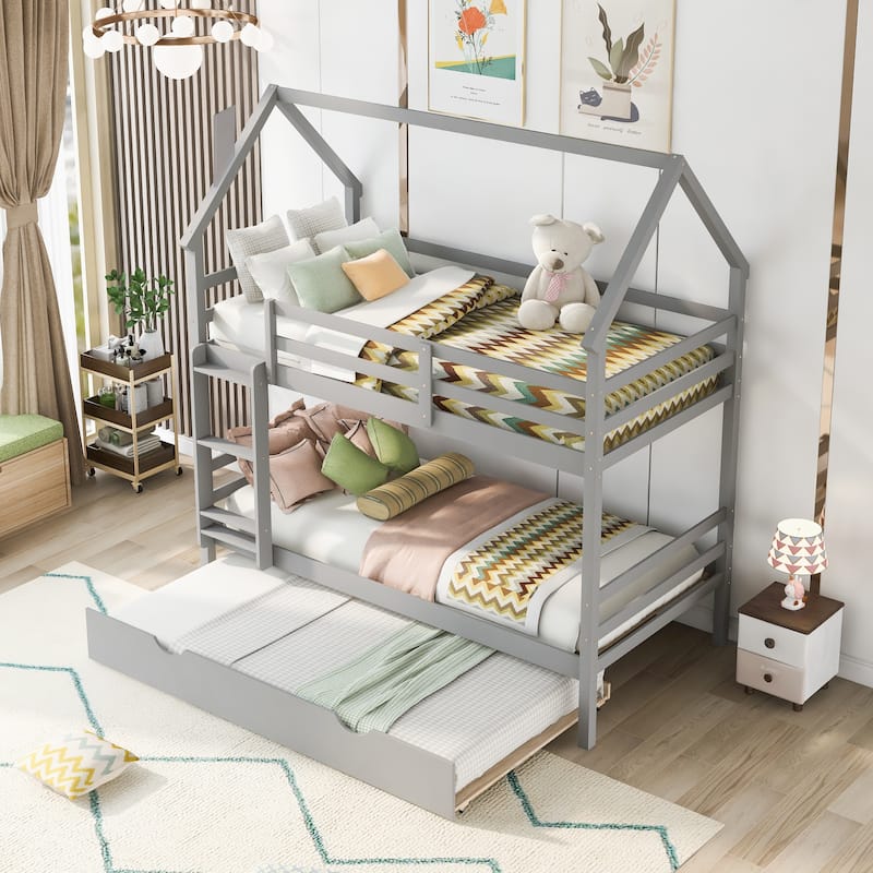 Twin Over Full Bunk Bed with Storage Drawers, Guardrail