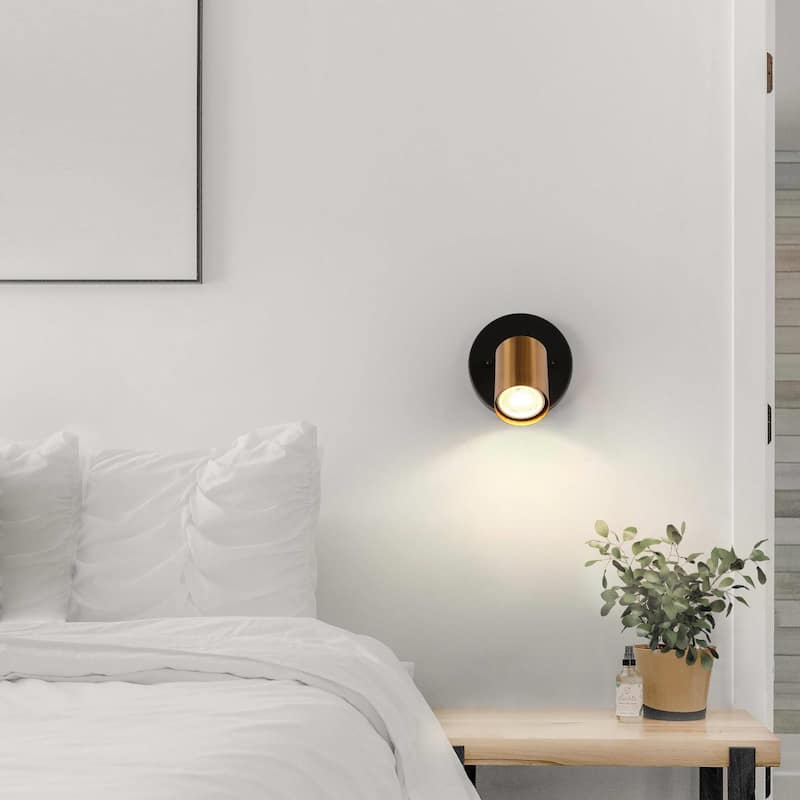 Modern 1-Light Black Gold Wall Sconce Metal Bathroom Vanity Lights - 4.7" L x 7" W x 6" H