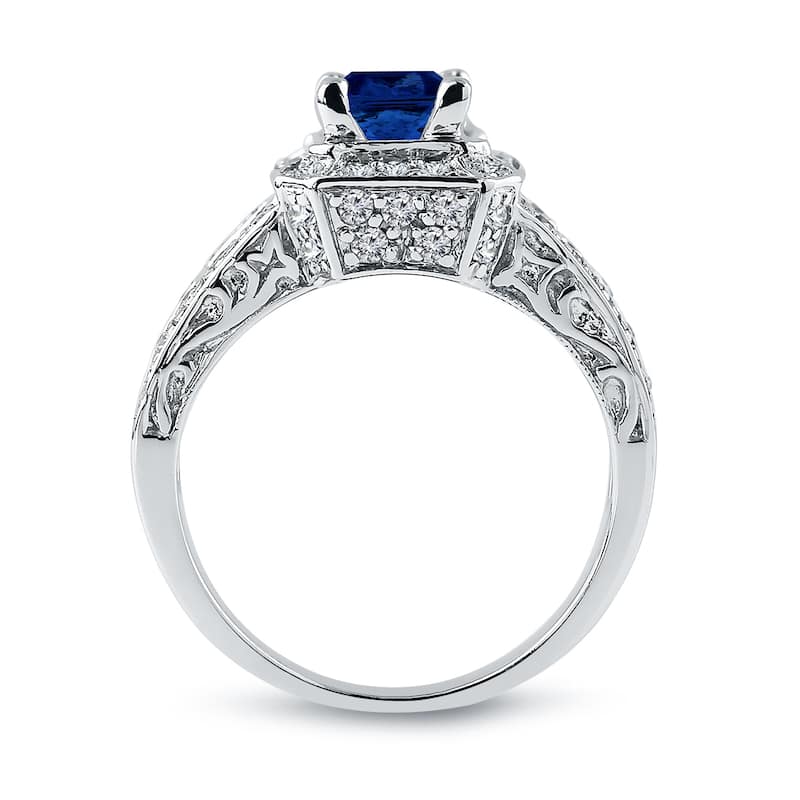 Auriya 18k Gold Art Deco 3/4ct Princess Sapphire and 1 3/8ctw Halo Diamond Engagement Ring (F-G, I1-I2)