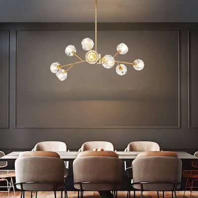 9/15/18-Light Modern Glam Gold Large Sputnik Cluster Crystal Globe Chandelier with Crystal Globe Shade