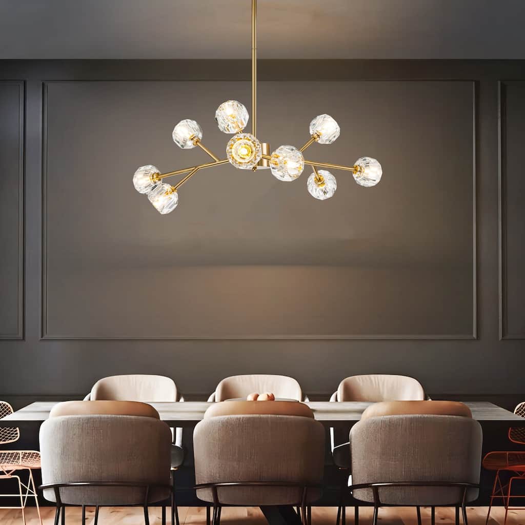 9/15/18-Light Modern Glam Gold Large Sputnik Cluster Crystal Globe Chandelier with Crystal Globe Shade