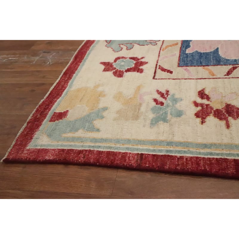 Hand Knotted Oriental 100% Wool Carpet Transitional Floral Navy Blue & Blues Oushak Area Rug - 9' 10'' X 8' 4''
